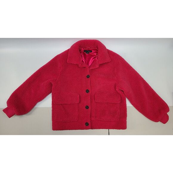 Sanctuary x Anthropologie Hot Pink Teddy Bomber Jacket Cozy Coat Size S Collab - Picture 1 of 4